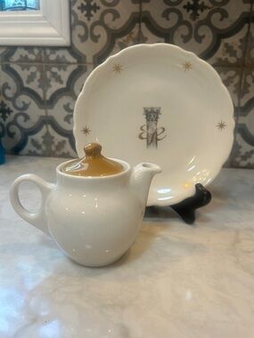 Vintage Syracuse China- Small Teapot & 1955 Eden Rock Hotel Plate Miami, FL